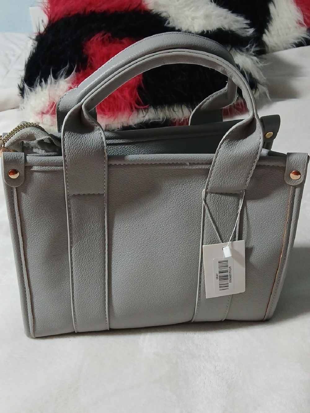 Gray Structured Satchel Tote with Top Handles
